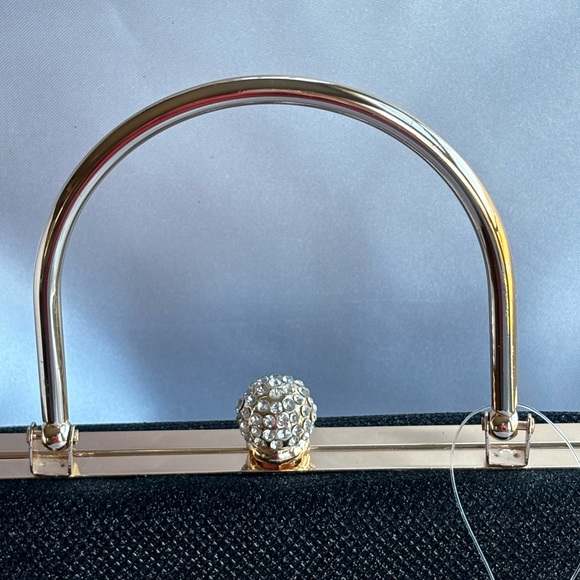 NWT ALESSIA Black Glitter Crossbody Evening Bag/Clutch with Kiss Lock. - Picture 5 of 6